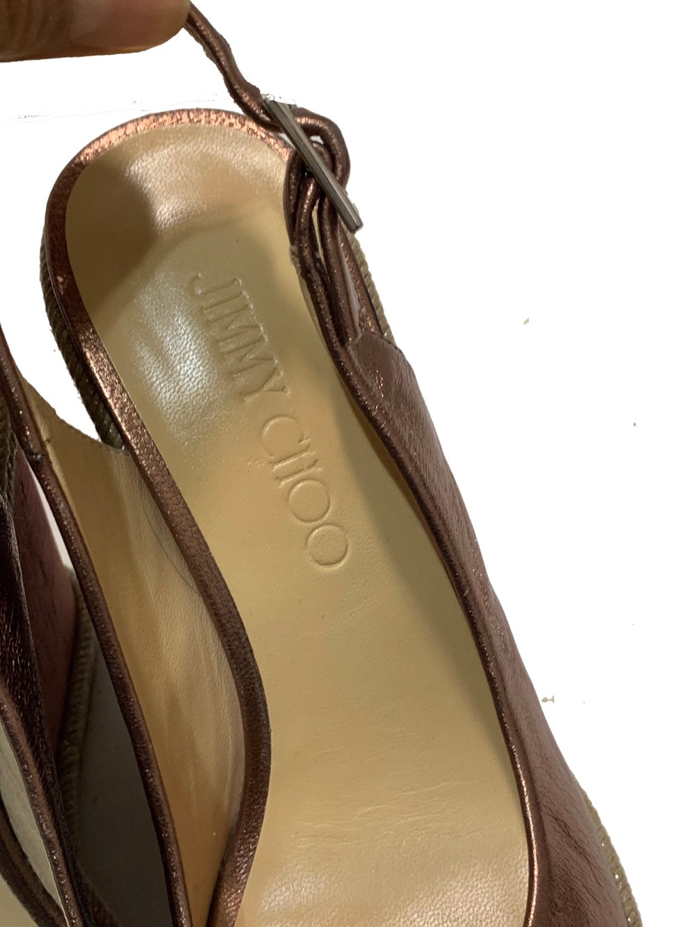 Jimmy Choo Metallic Bronze Peep-Toe Wedge Sandals - Picture 6 of 8